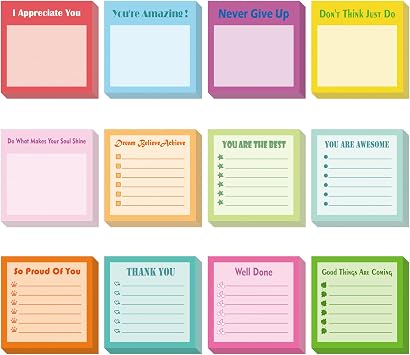 Appreciation Gifts for Teachers Employees Nurses,12 Inspirational Sticky Notes Fun PostIt Notes Funny to Do List Sticky Notes Colorful Encouragement Pads for Reminder Supplies,3x3 Inch