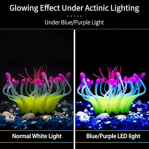 Miniatura 4 de Uniclife Glowing Effect Silicone Artificial GooseneckSunflower Coral Plant for Fish Tank Aquarium Landscape Decoration Fish Tank Decorations Azul,