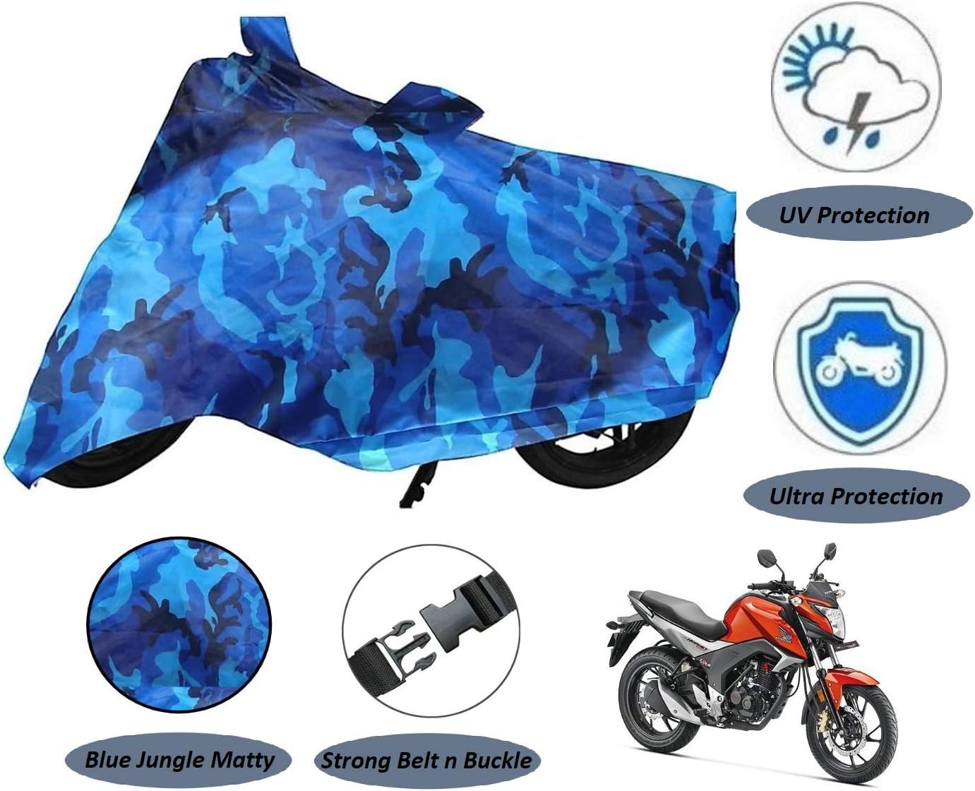 Auto Hub Honda CB Hornet 160 Bike Cover Waterproof/CB Hornet 160 Bike Cover/Bike Cover CB Hornet 160 Waterproof/CB Hornet 160 Body Cover/Bike Body Cover CB Hornet 160 (Jungle Blue)