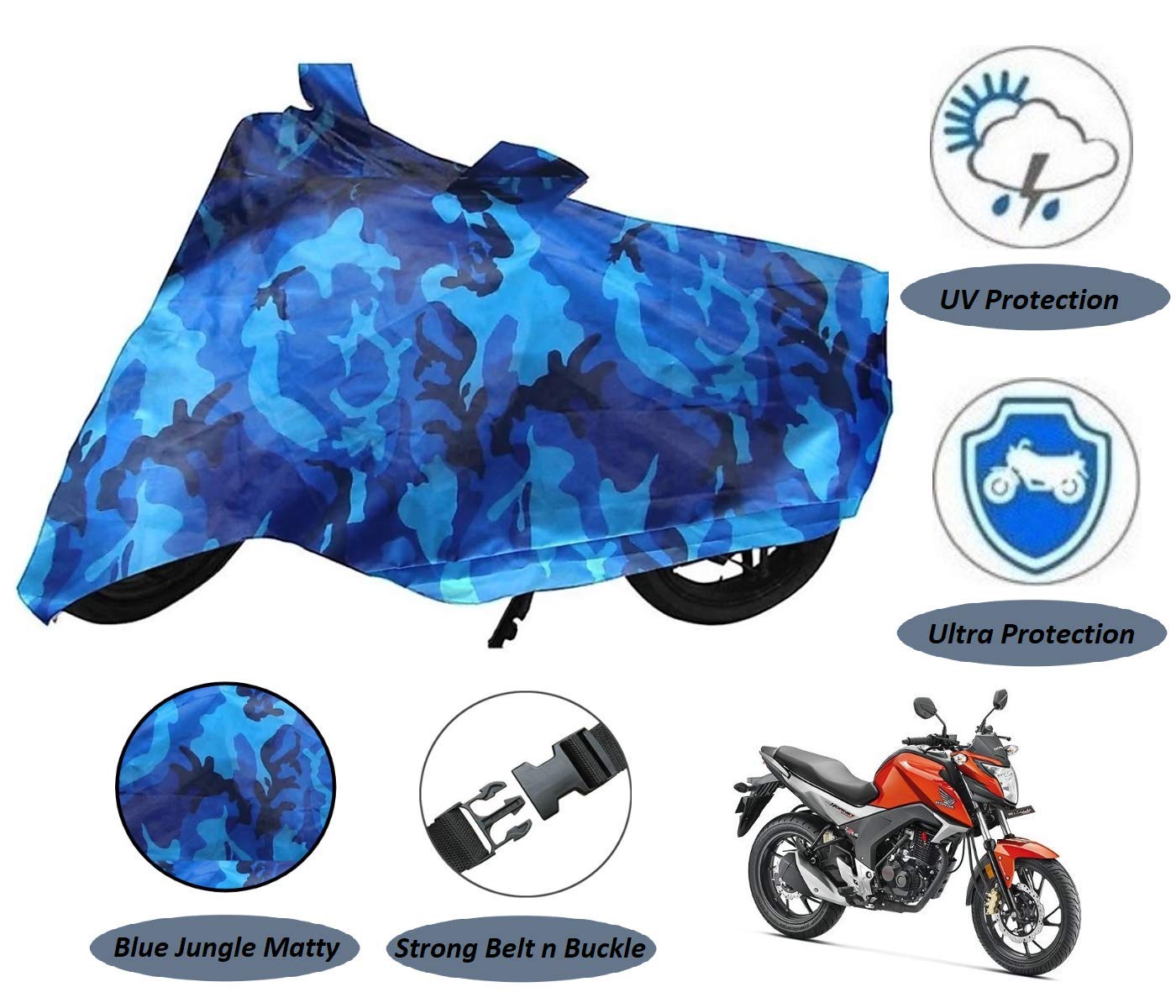 Auto Hub Honda CB Hornet 160 Bike Cover Waterproof/CB Hornet 160 Bike Cover/Bike Cover CB Hornet 160 Waterproof/CB Hornet 160 Body Cover/Bike Body Cover CB Hornet 160 (Jungle Blue)