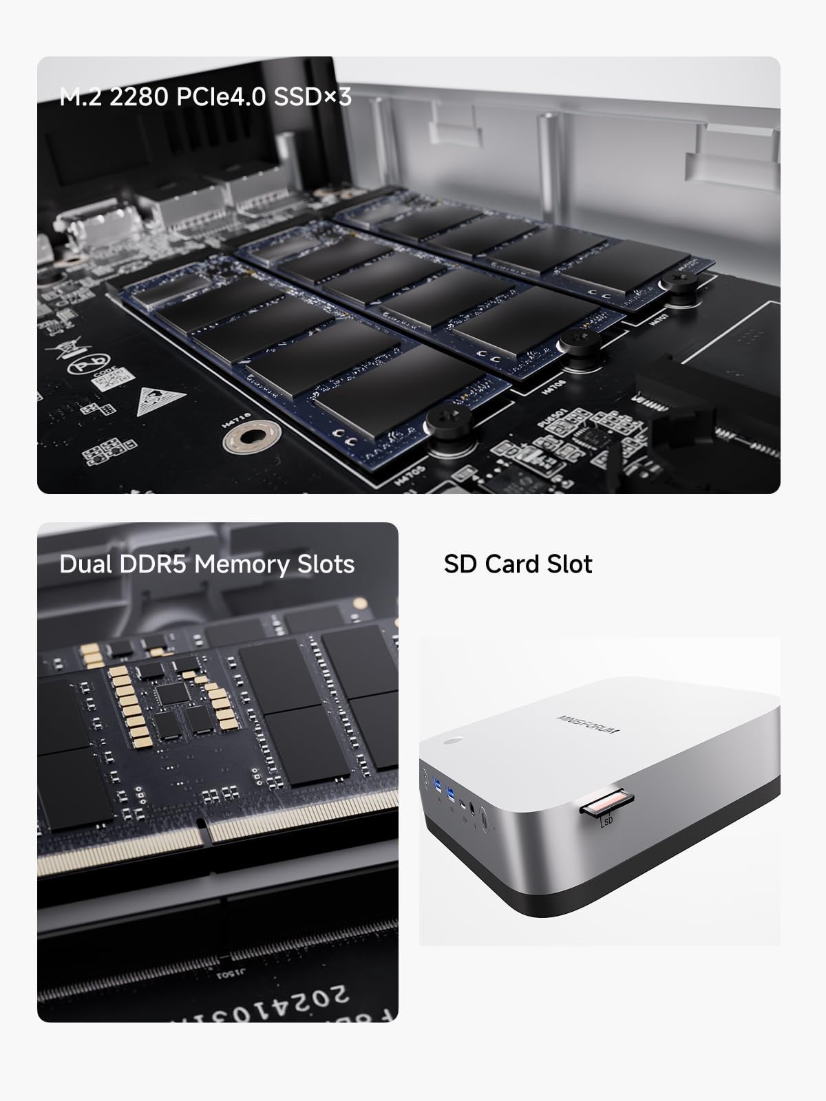 MINISFORUM Mini PC AI X1 Pro Barebone with AMD Ryzen AI 9 HX370(12C/24 T)&AMD Radeon 890M Mini Gaming PC,8K Quad Output(HDMI+DP+2xUSB4),Dual 2.5 LAN/WIFI7/BT5.4/Oculink,Copilot PC(NO RAM/SSD/OS) — view 6