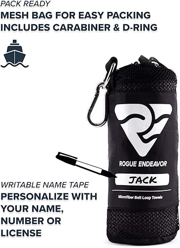 Miniatura 5 de Rogue Endeavor Toallas de pesca (paquete de 3)  Toallas de microfibra para pesca con lazo para cinturón y bolsa de transporte (gris)