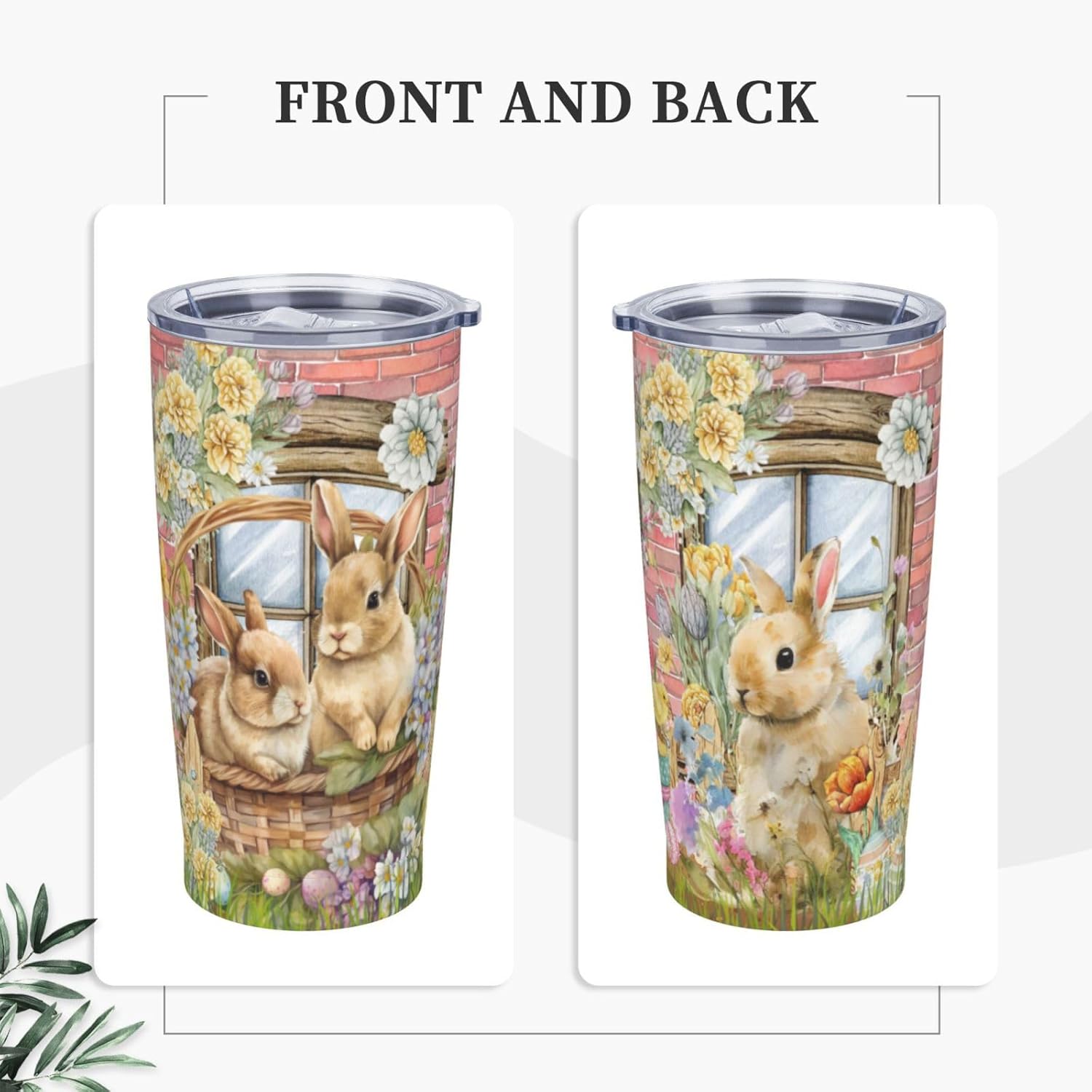 Worltoldb Easter Bunny 20oz Insulated Stainless Steel Tumbler With Lids And Straws Stainless Steel Double Wall Vacuum Insulated Travel Coffee Mug Leak-Proof Lid & Flip Lid For Hot And Cold Drinks - Image 2