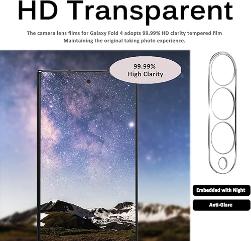 Miniatura 6 de Miimall Paquete de 3 protectores de lente de cámara compatibles con Samsung Galaxy Z Fold 4, vidrio templado de dureza 9H, antiarañazos, película