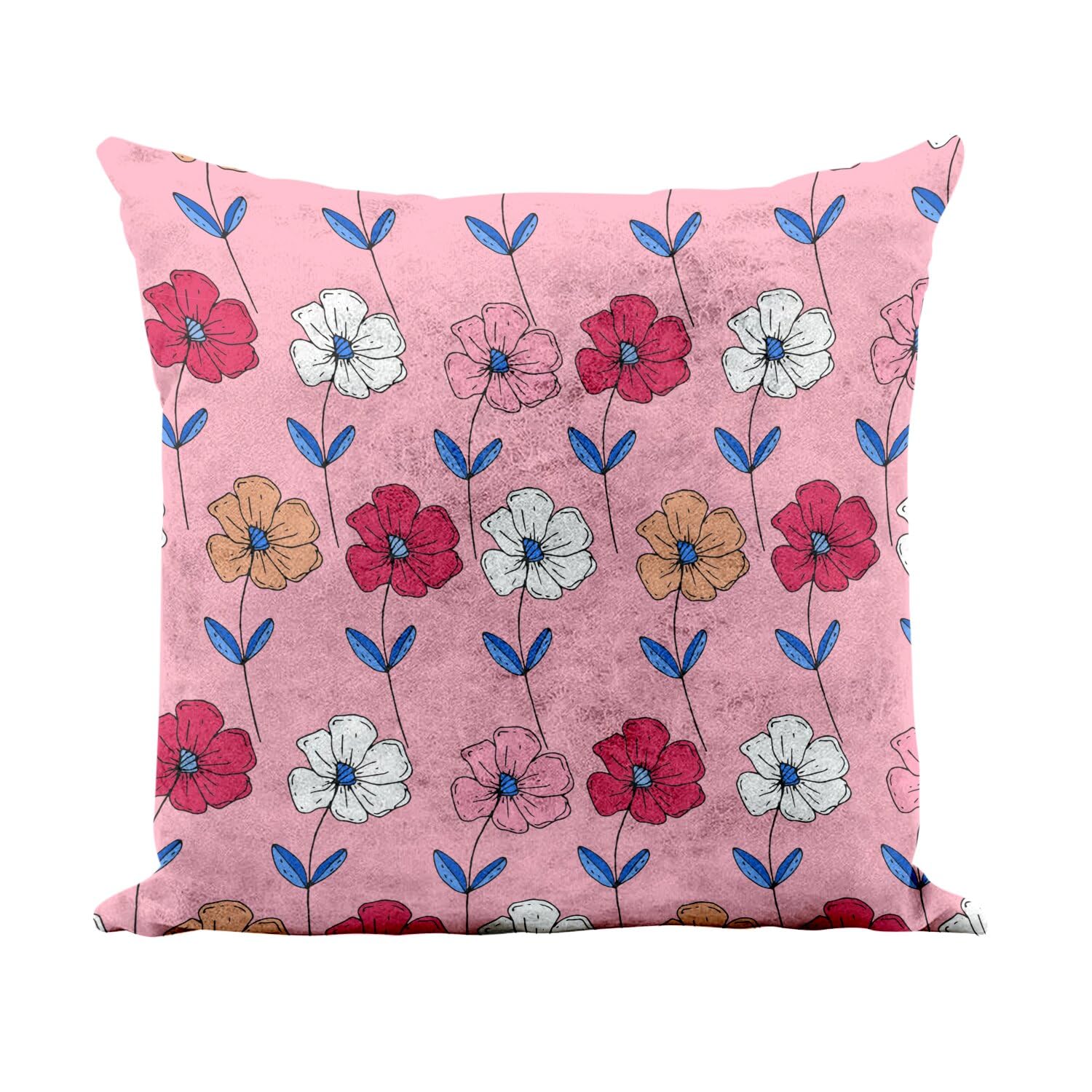 Coussin simili cuir blanc anti-tache motif fleurs roses pastel