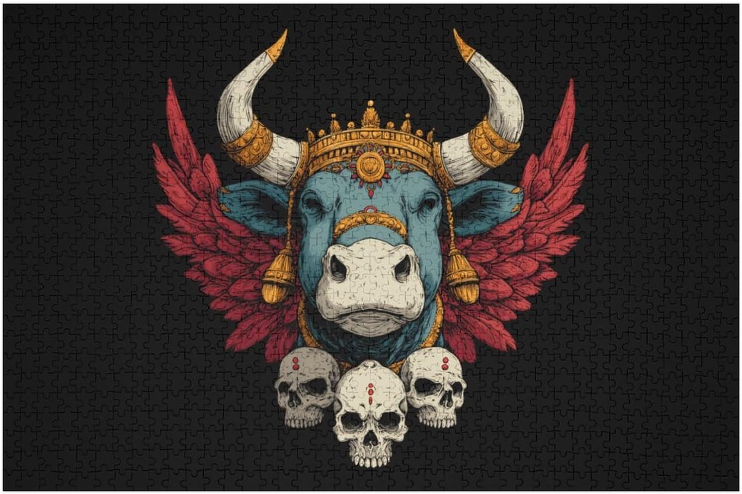 Gothic Cow Skull Puzzles for Adults 1000 PCS Wooden Jigsaw Puzzle Wall Decor Christmas