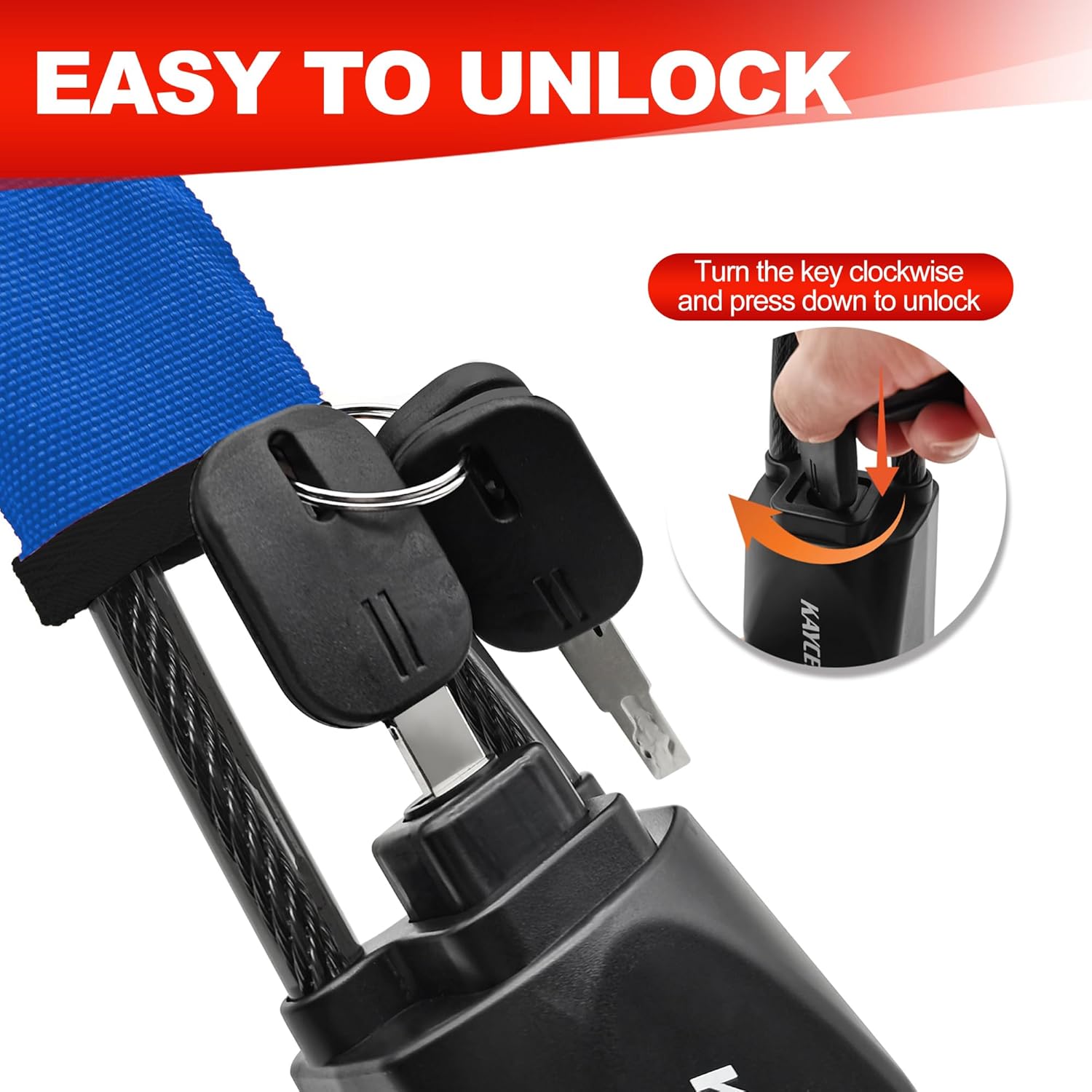 KAYCENTOP Car Steering Wheel Lock to Seat Belt Lock, Anti-Theft Device, Max 17 Inch Length, Small and Light-Weight, Multi-Functional, Fit Most Vehicle, SUV, Golf Cart Security (Blue)