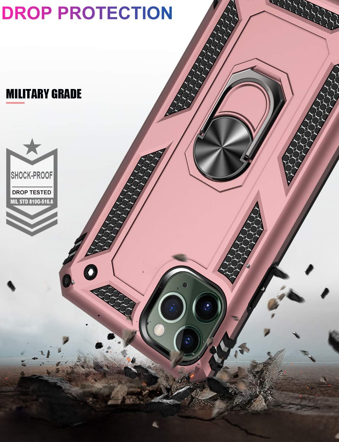 LUMARKE iPhone 11 Pro Max Case,15ft Drop Tested, Military Grade Shockproof Dual Layer Plastic TPU Cover with Metal Kickstand Protective Phone Case for iPhone 11 Pro Max 6.5 inch 2019 Brass