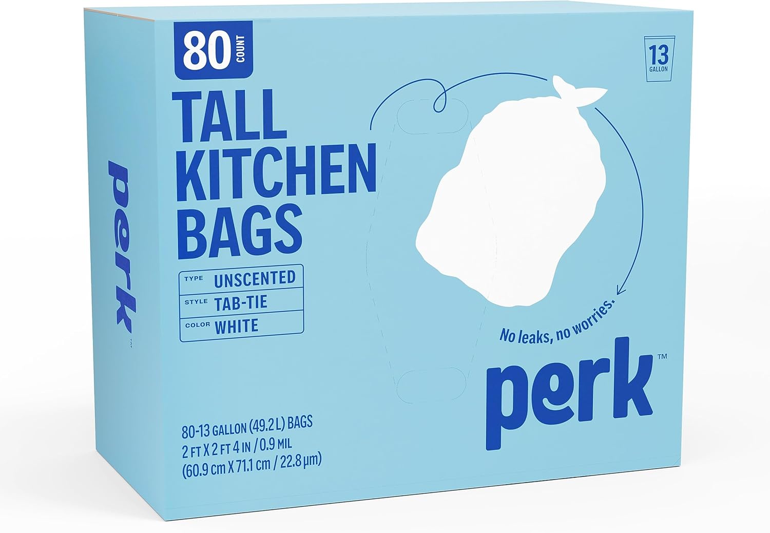 PERK 13 Gallon Kitchen Trash Bag, Low Density 0.9 Mil