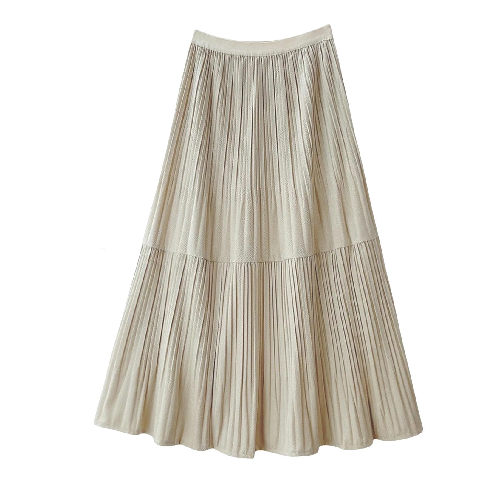 Strickrock Damen Halblanger Rock Für Frauen Mit Schlankheitseffekt, A-Linie Großer Swing Rock, Herbst Und Winter Hohe Taille Faltenrock-Aprikose-one Size Fits All (45kg-70kg)