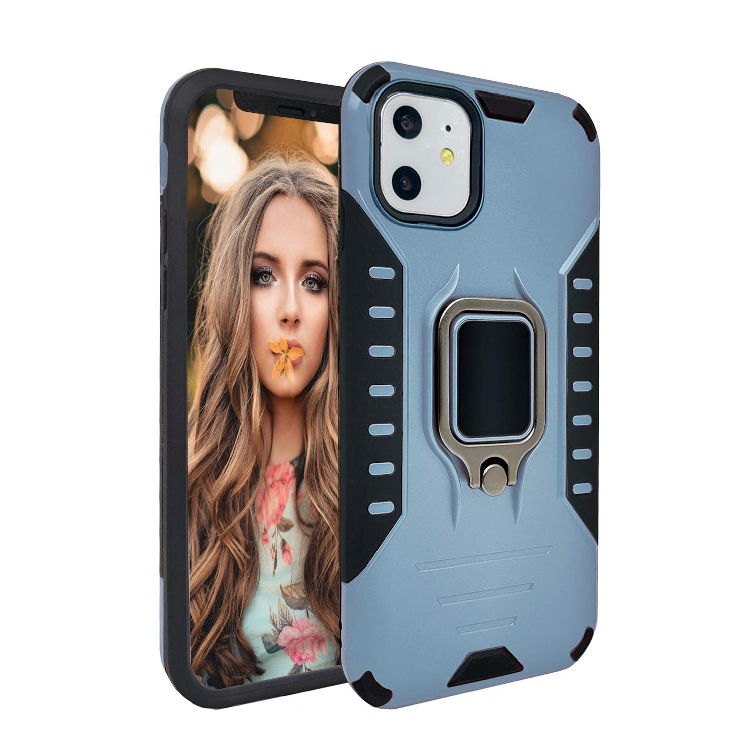 MODOS LOGICOS for iPhone 11 Case, Dual Layers Shockproof Protective Phone Case with Built-in 360 Metal Rotating Ring Kickstand, Working with Any Magnetic Car Mounts, for iPhone 11 6.1” - Blue