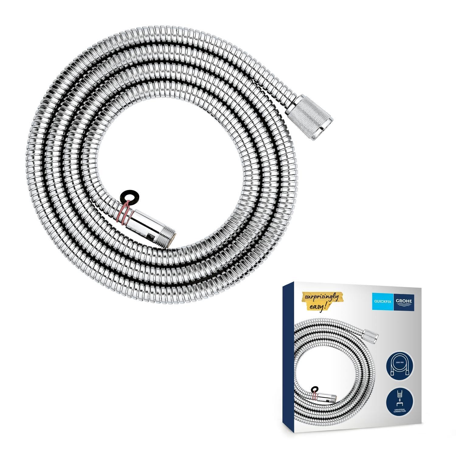 GROHE Vitalioflex, Duschschlauch aus Metall 2,00m (flexibler knickfester Brauseschlauch für die Dusche, druckbeständig, universaler Anschluss, keine Dichtungsringe notwendig), chrom, 22116000