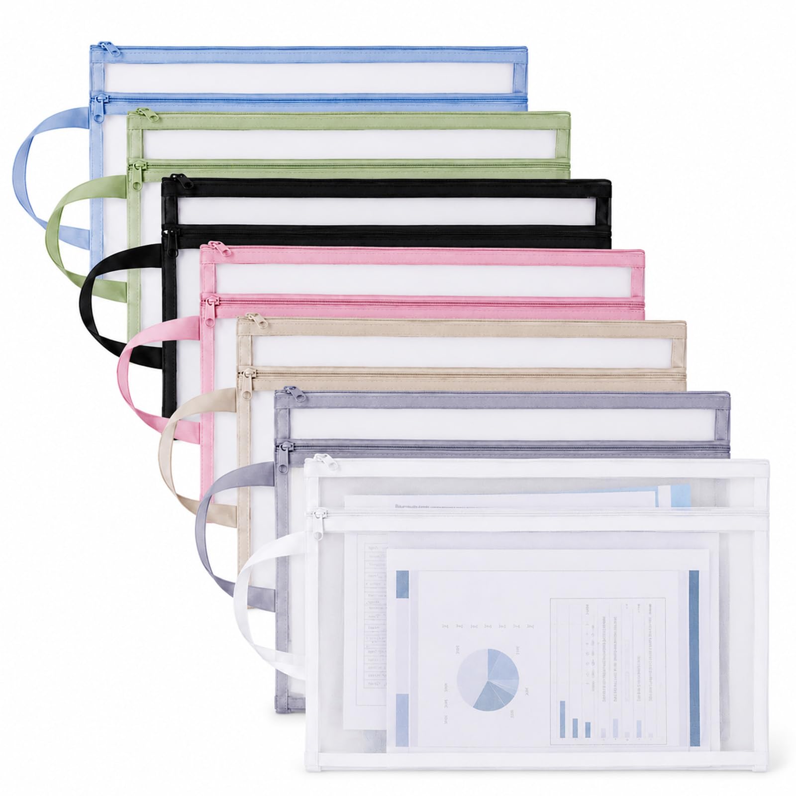 7 Pcs Mesh Zipper Pouch Bags, 13.4 x 9.8 Inch Toy Storage Bags