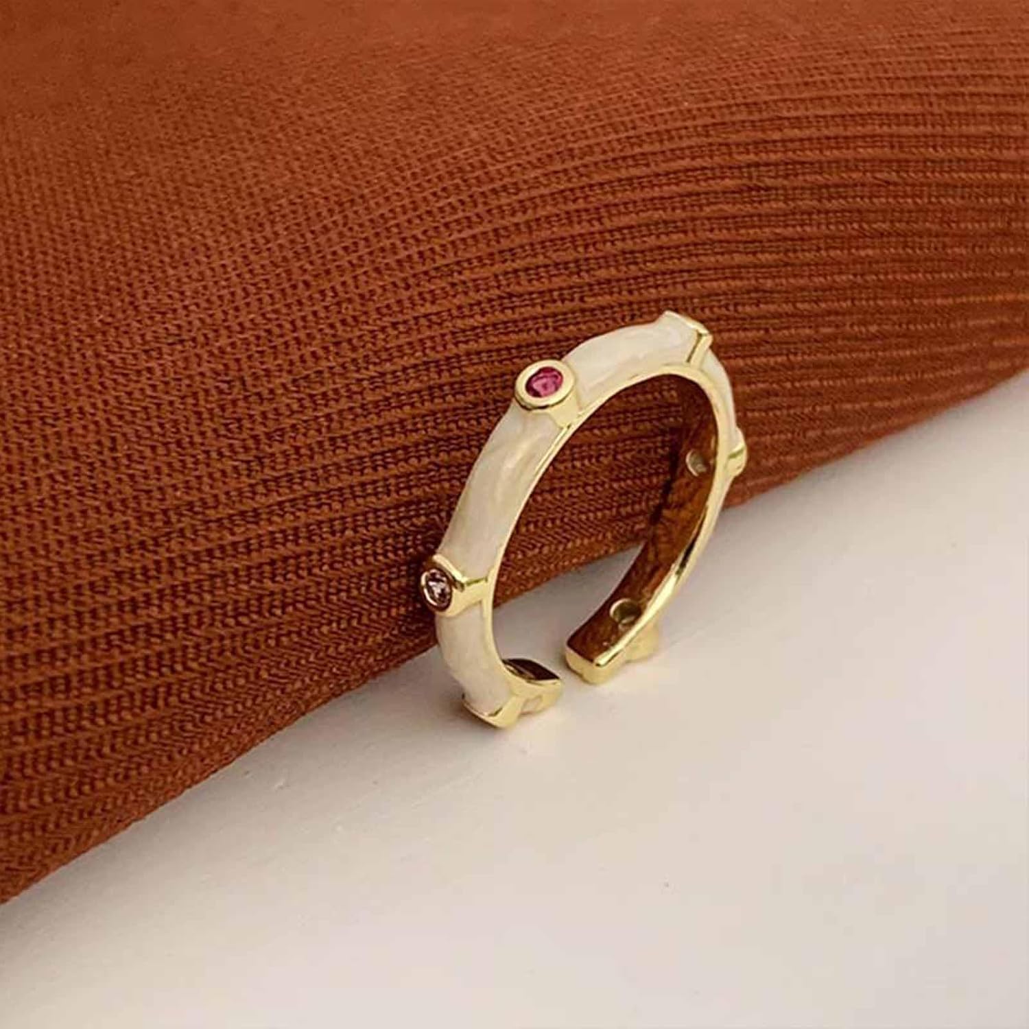 Vintage White Enamel Ring for Women Color Crystal Knuckle Ring Minimal Stacking Ring Boho Finger Ring Enamel Open Ring Adjustable Ring Jewelry for Girls Gifts - Image 4