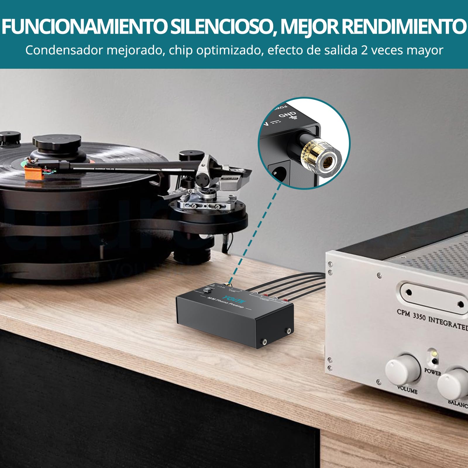 Preamplificador de Fono Ultracompacto Actualización de Chips con Bajo Nivel de Ruido para Tocadiscos MM, Entrada RCA, Salida RCA 3.5mm/6.35mm TRS para Altavoces Computadora