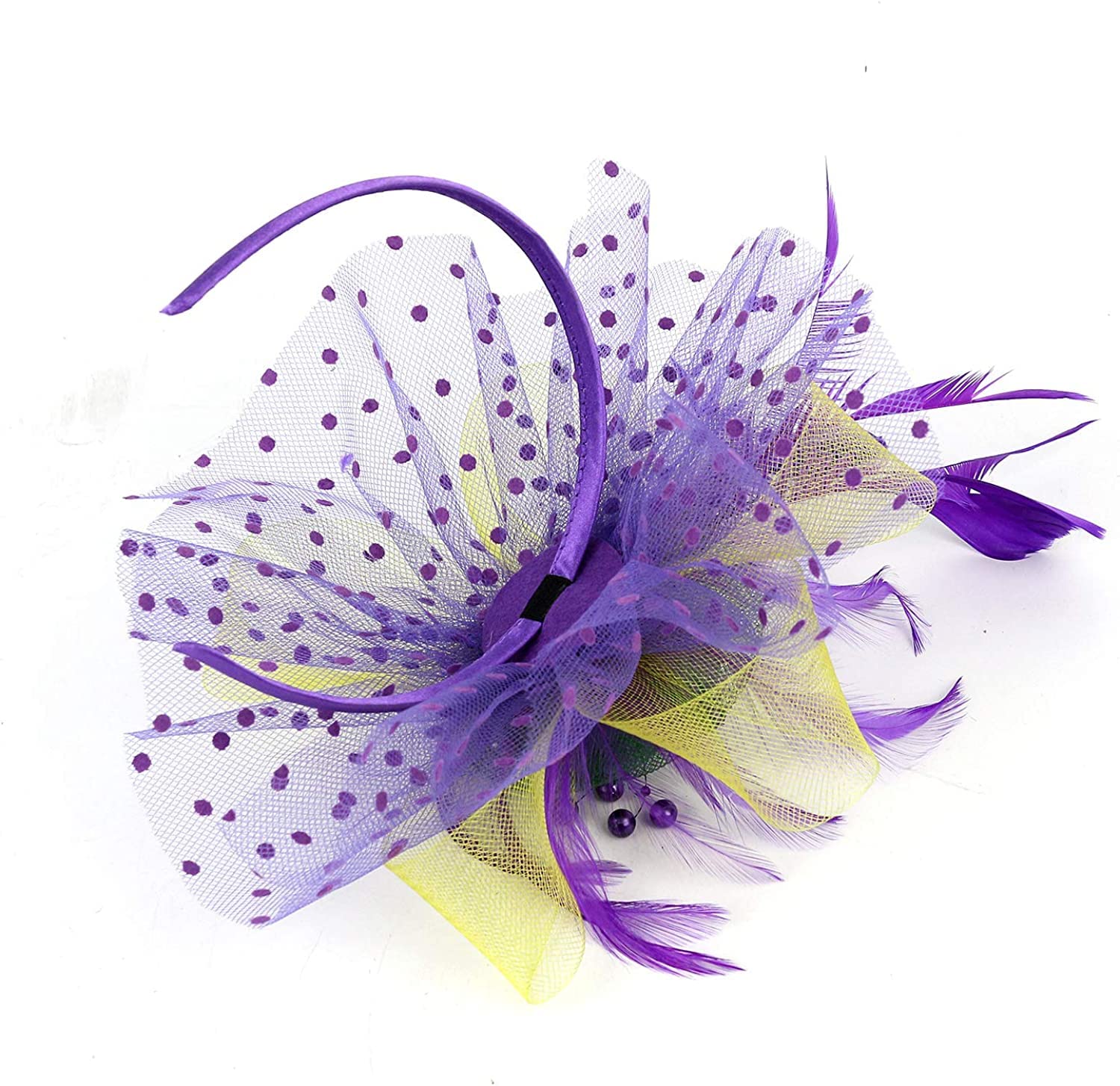 Mardi Gras Fascinators for Women Tea Party Headband Wedding Cocktail Flower Mesh Feathers Hair Clip Purple Yellow Green Hair Accessories Halloween - Image 6
