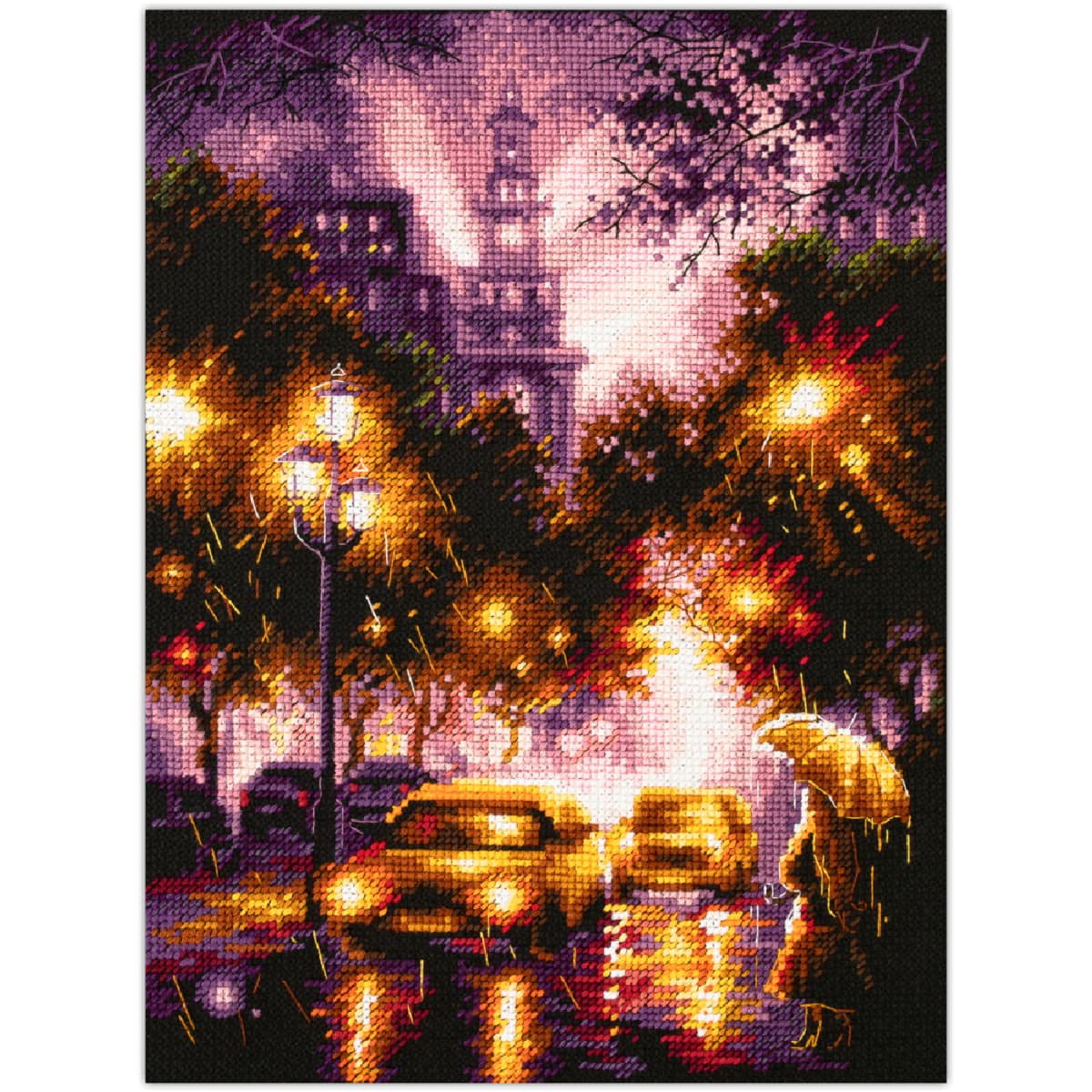 Kit de broderie au point de croix compté Zweigart Nuit pluvieuse en coton multicolore