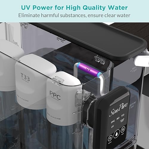 Miniatura 7 de SimPure Filtro de agua de ósmosis inversa de encimera UV Y9T, purificación de 6 etapas TDS 300 GPD casi cero, sistema de filtración de agua RO,