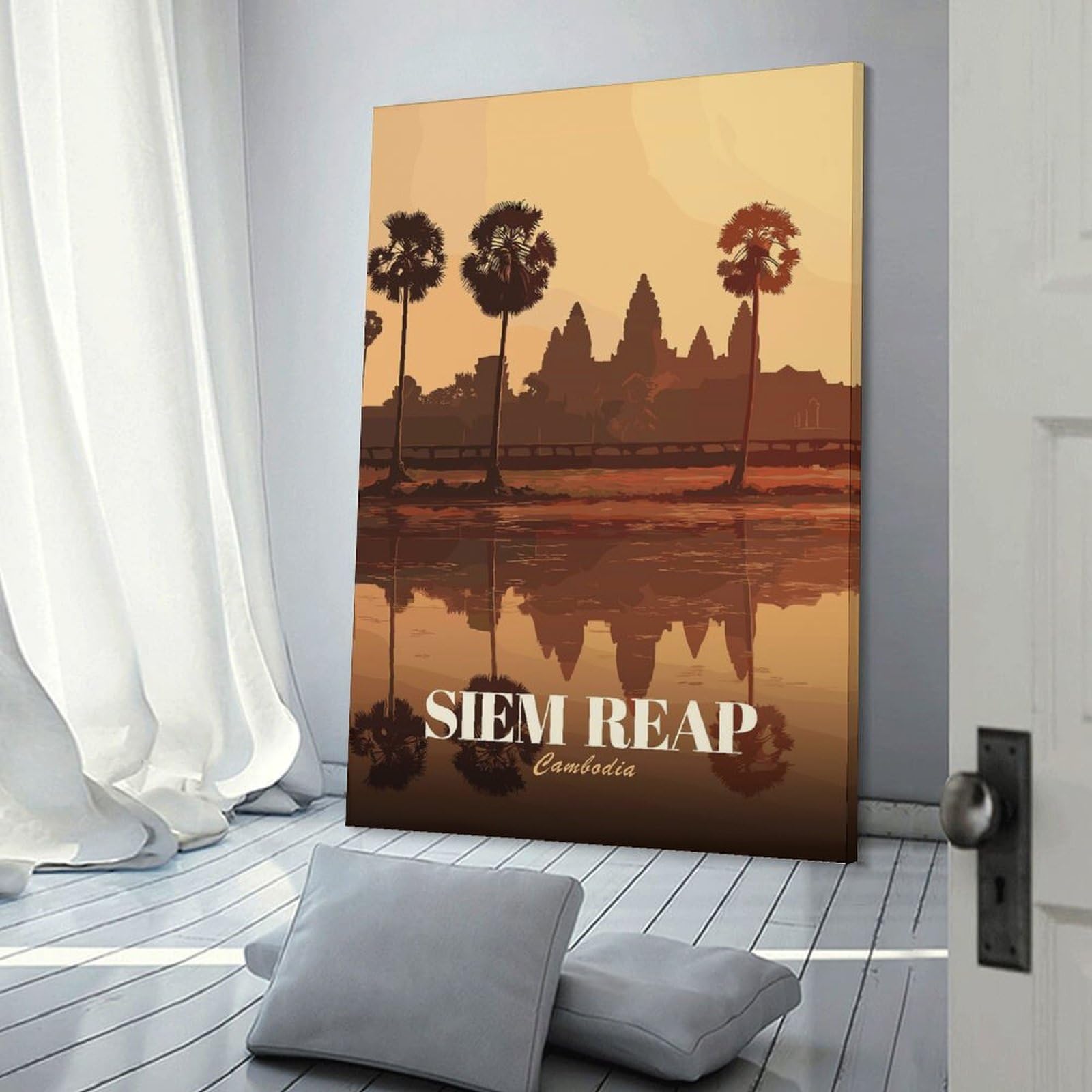 Junmoney Angkor Wat Siem Reap Travel Canvas Wall Art 20x30inch(50x75cm), for Study, Office Or Focused Interiors, Home Office Artwork with Decorative Appeal