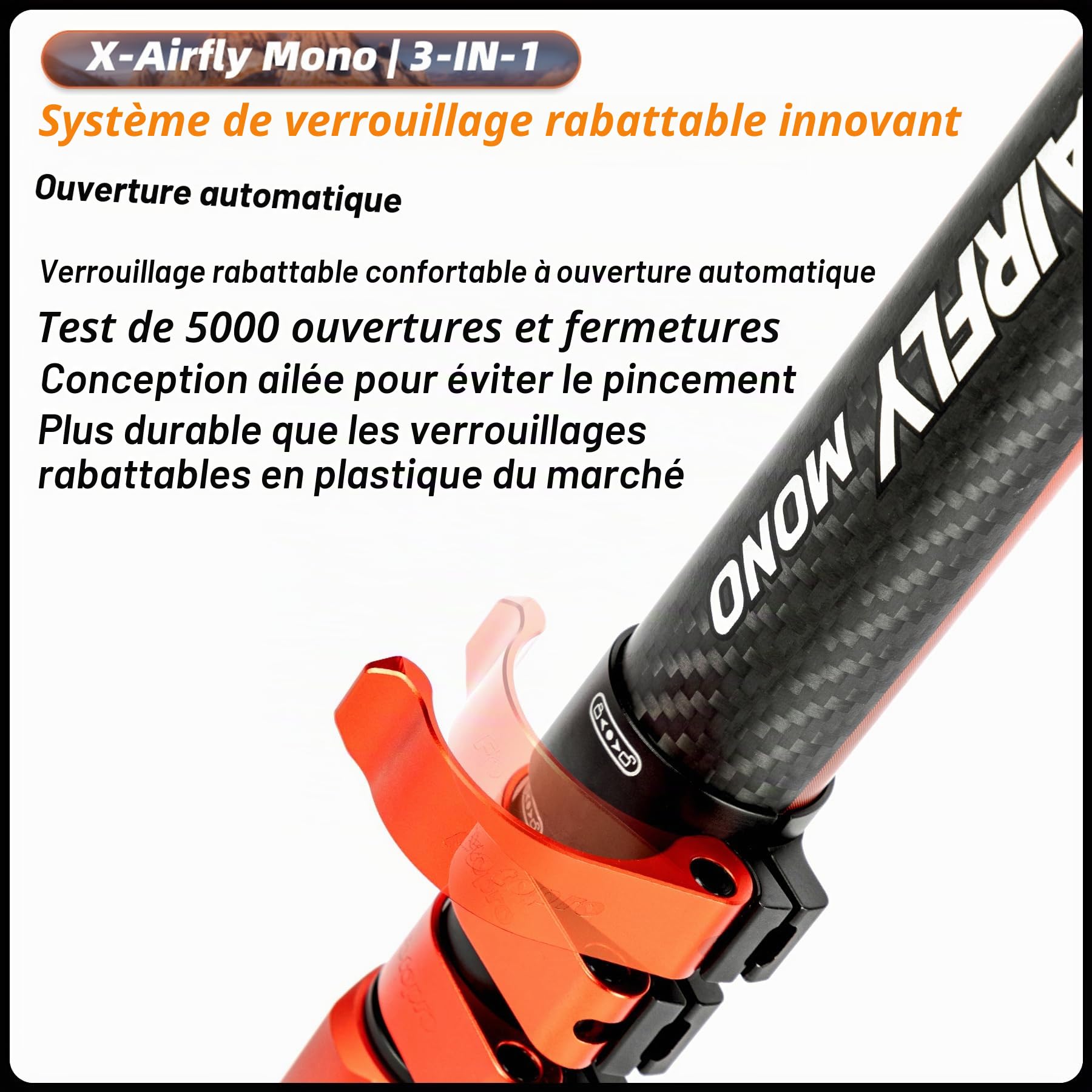 Fotopro X-Airfly Monopode 3-en-1 carboné avec pédale, 185,4 cm, charge 10 kg