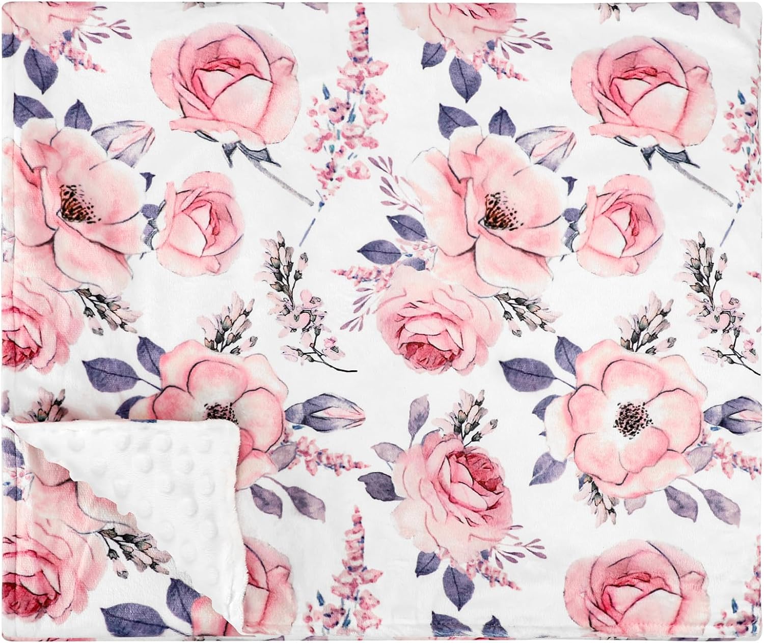 Baby Blanket for Girls, Super Soft Double Layer Mink Blankets with Dotted Backing, Floral Newborn Nursery Bed Blanket, Pink Flower, 50 X 60 Inches