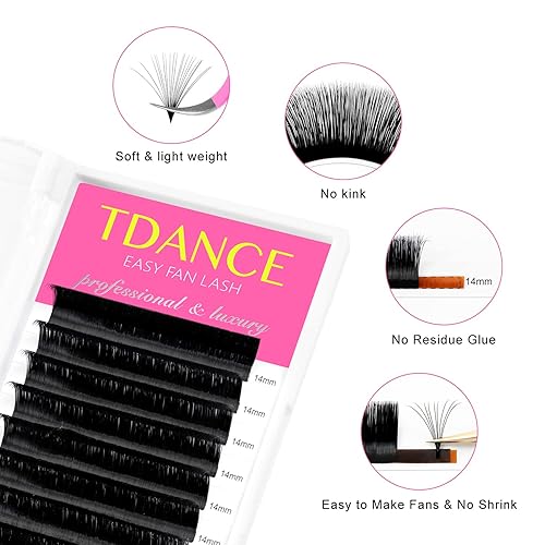 Miniatura 2 de TDANCE Easy Fan - Extensiones de pestañas de volumen Evelash de 0.07 D, mezcla de rizos de 0.55 a 0.59 pulgadas + abanicos sueltos 10D 0.003 in de