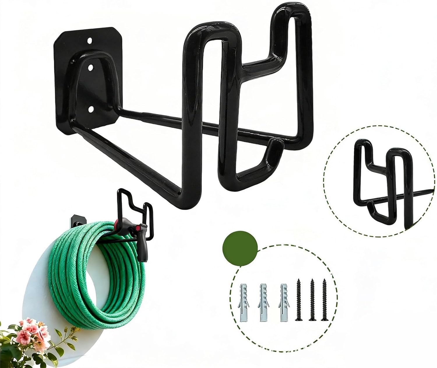 Garden Hose Holder Heavy Duty Water Hanger Wall Mount Decorative Garden Storage Rack Replacement Metal Hook for Fence Garage