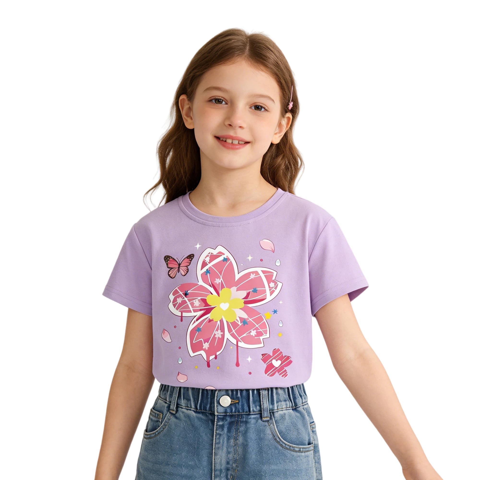Camisetas de Manga Corta Niñas, Camiseta Algodon para Niña de Verano, Cuello Redondo T-Shirts Moda Informal Tops para Niños 3-8 Años — view 4