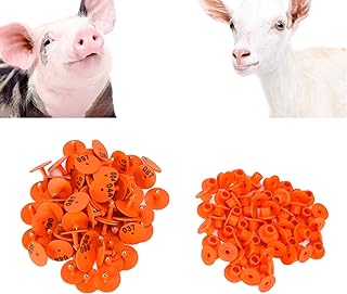 Pig Round Ear Tag, 001-100 Numbers Livestock Ear Tag Convenient Identification Cattle Numbered Dog Ear Marker Label with Numbers for Sheeps Pigs Cow Cattle (Orange)