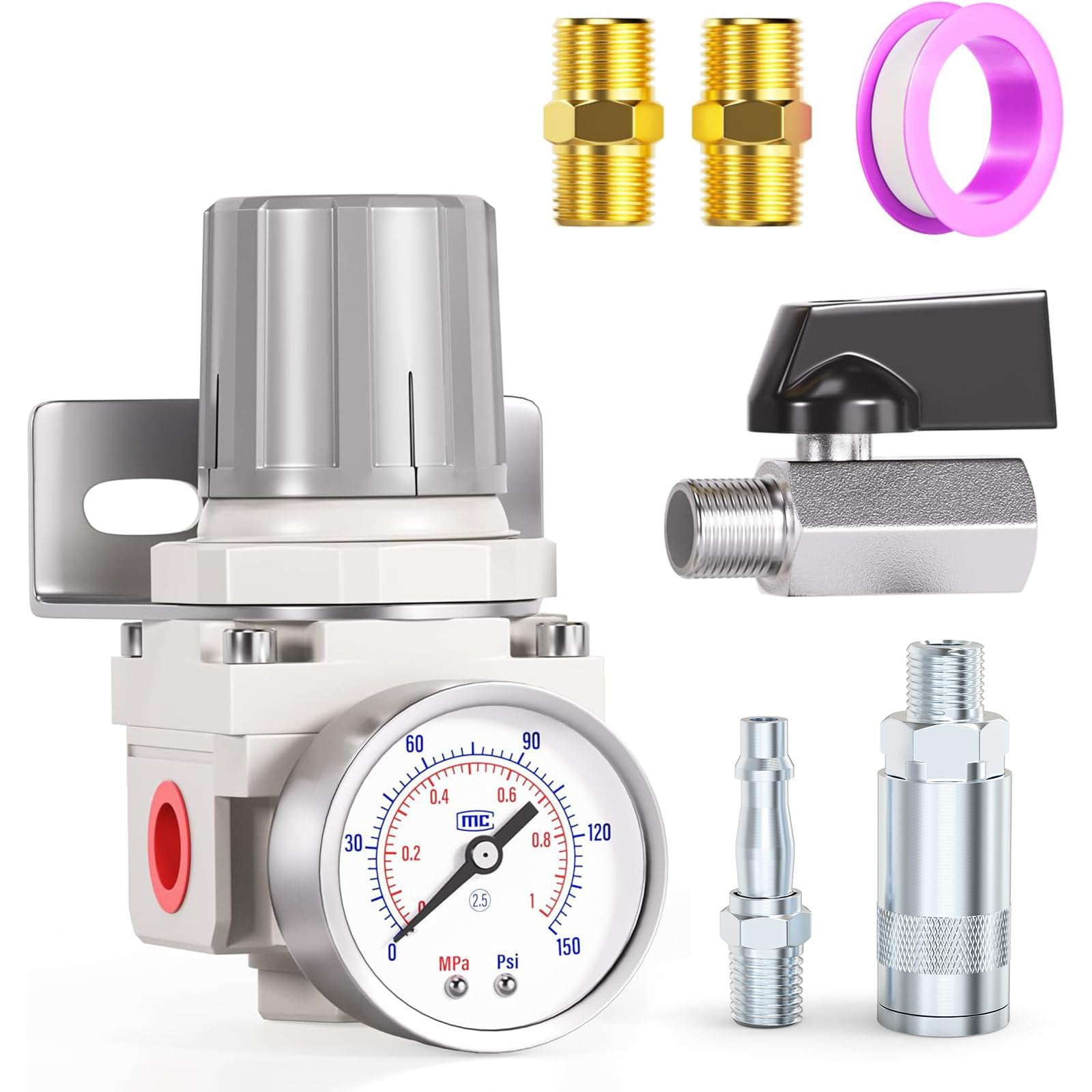 TAILONZ PNEUMATIC Air-Compressor Accessories 1/4 Inch BSP Pressure Regulator for Compressed Air Systems AR2000 Adjust 0 to 1 MPA
