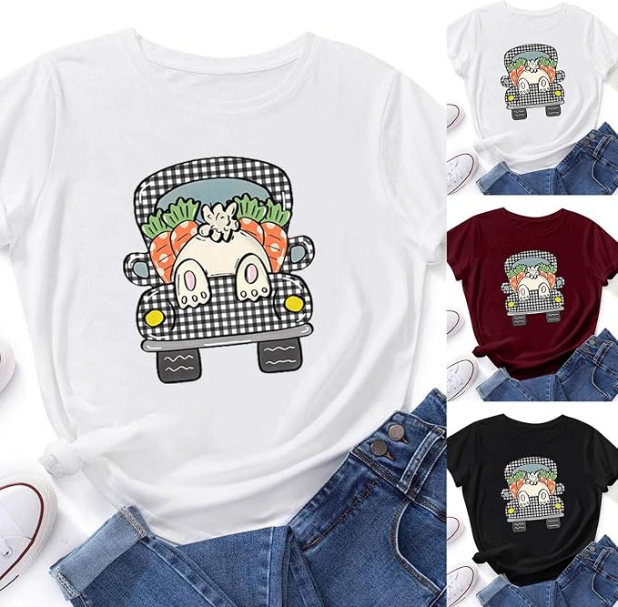 Amazon.com: GUOBIOZIY Camisetas de Pascua para mujer, camisetas de manga  corta con estampado de conejito para mujer, camisetas casuales de verano :  Ropa, Zapatos y Joyería