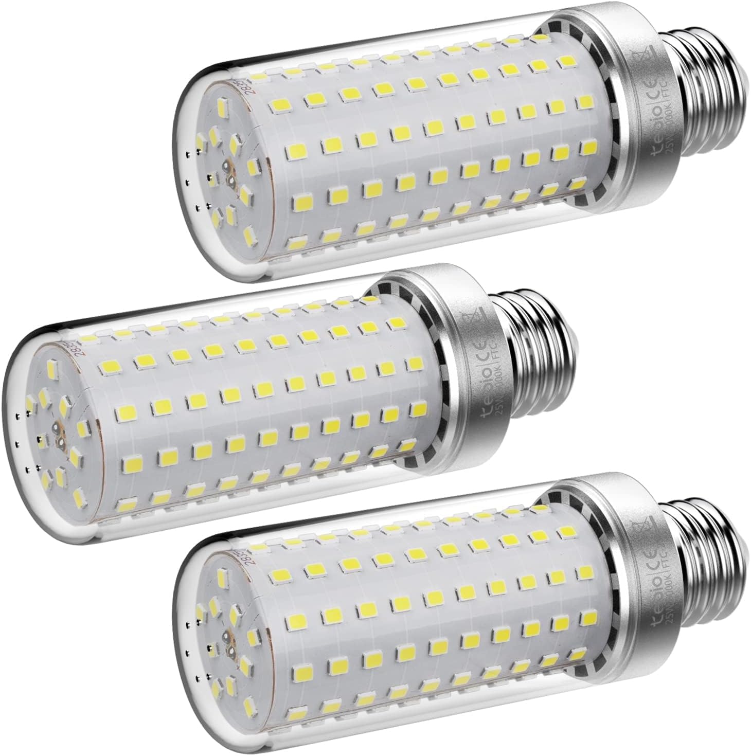 LED E26 Corn Bulb 25W Middle Edison Screw LED Bulbs, 6000K Daylight White, 200W Incandescent Equivalent, Non-dimmable Light Bulb, 3-Pack