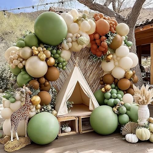 Miniatura 2 de Guirnalda de globos marrones y verdes, verde salvia, marrón, blanco, arena, beige, dorado, kit de arco de globos para baby shower, bosque y baby