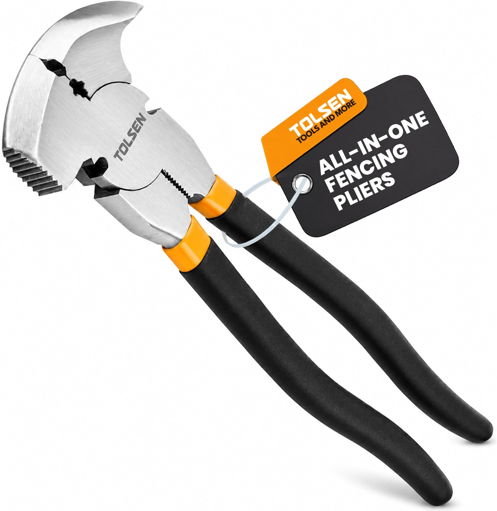 Tolsen Fencing Pliers Heavy Duty, Fence Wire Cutter, Hammer, Staple Remover | Drop Forged Carbon Steel, 250 mm, 0.7 kg, Soft Grip Handles, 5 Tools in 1, Cuts Barbed Wire, Twists and Strains Wire