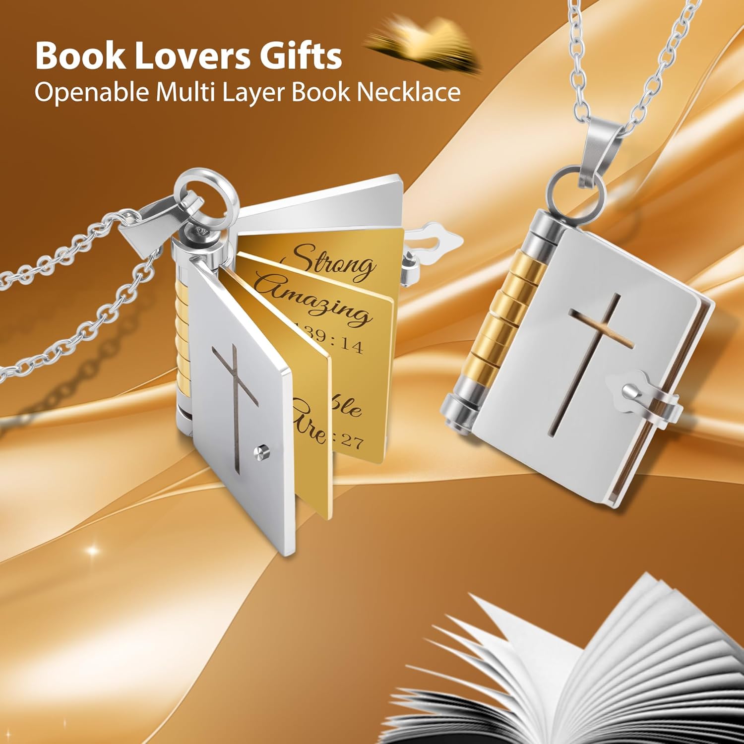 PIKPEOD Christian Gifts for Women Faith, Jesus Bible Verse Necklace, Openable Multi Layer Book Necklace，Cross Faith Pendant Necklaces，Spiritual motivation encouragement motivational Religious gifts for Women - Image 5