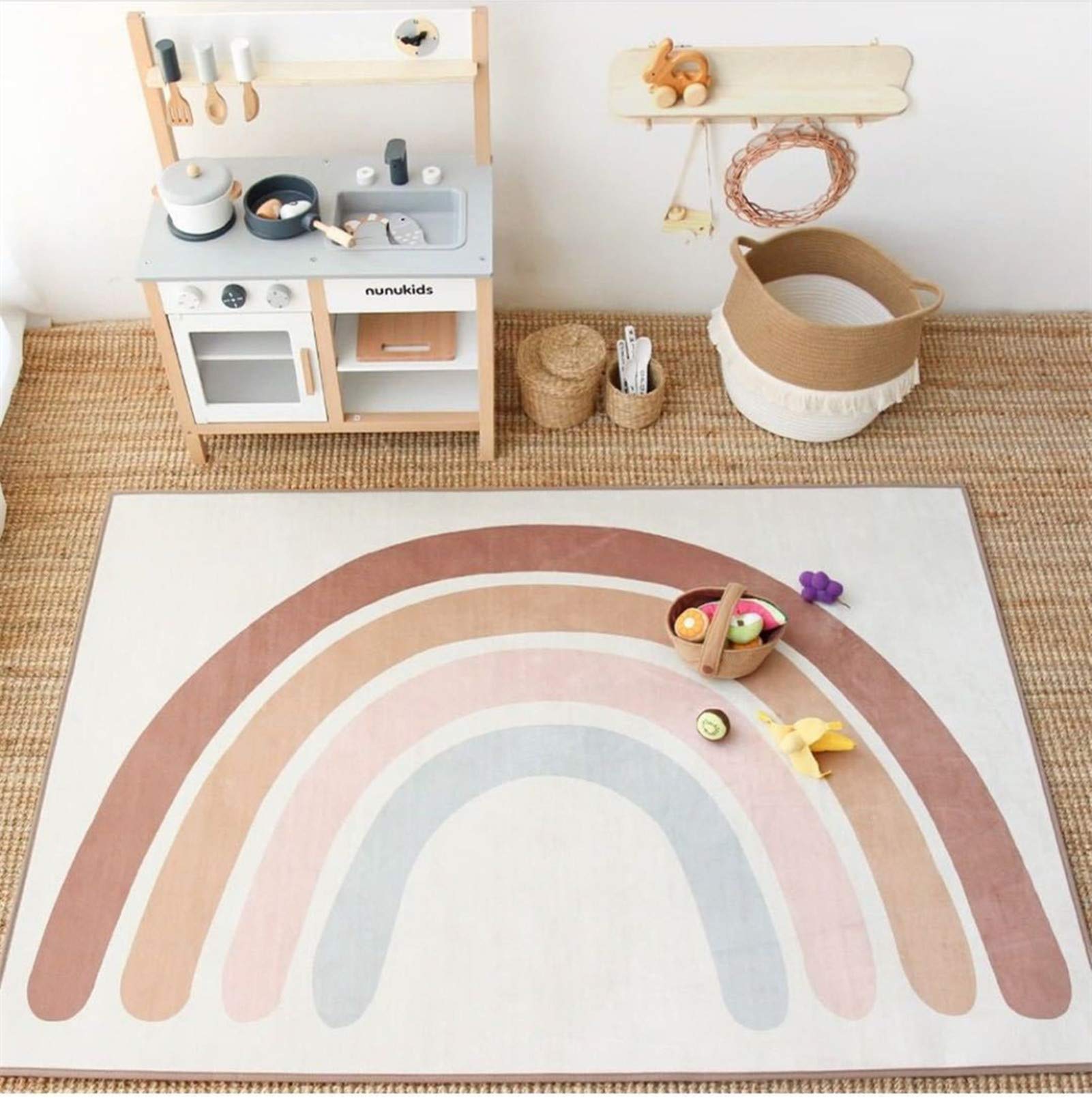 Cute Baby Teppich, Kaschmirimitat Regenbogen-Krabbeldecke,Baby Spielmatte Kinderteppich Decke Baby Aktivität Raumdekoration Crawling Decke Pad 145 * 105CM