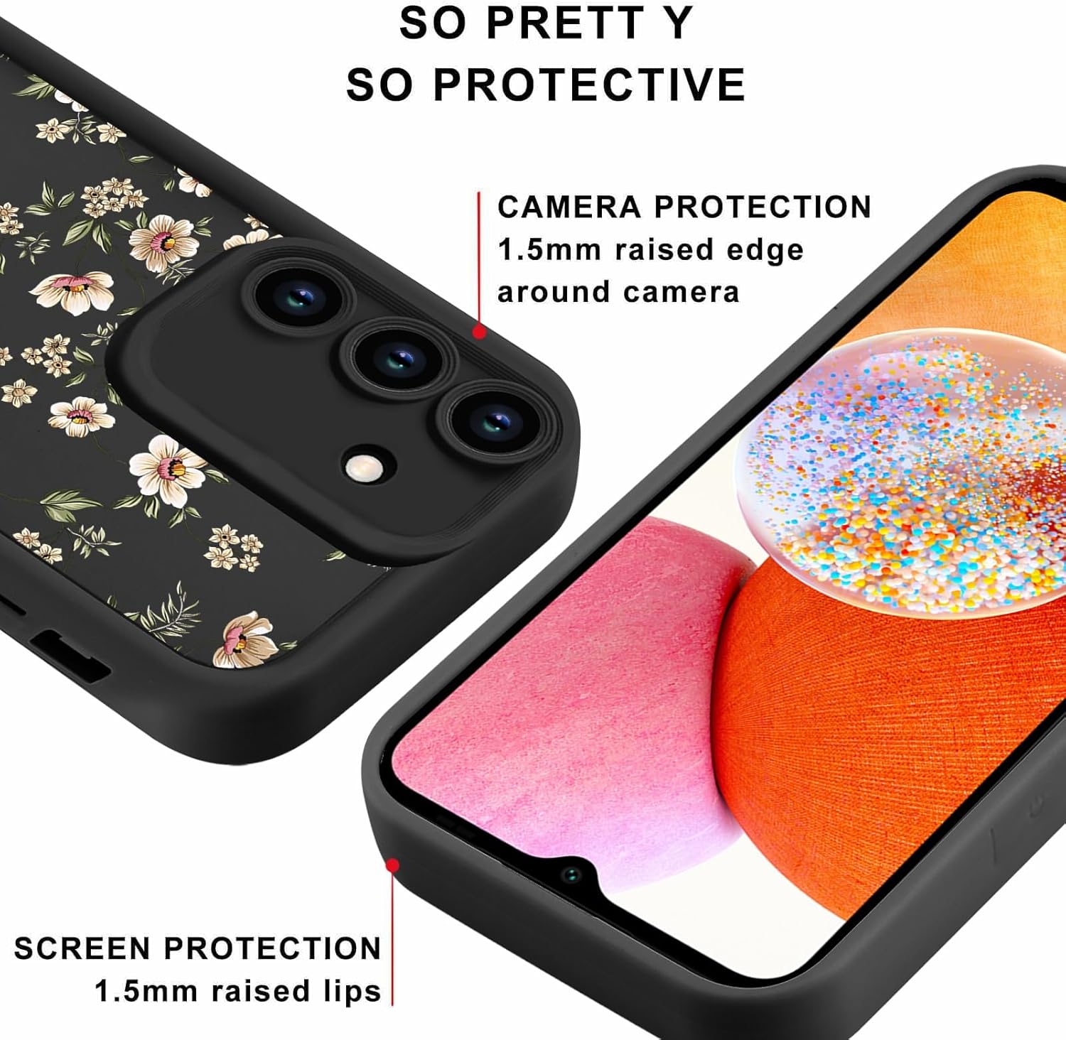 2 Pack Flower Phone Case for Samsung Galaxy S25 5G,Cute Floral Print Cases Unique Plant Design Pattern for Women Girls Teens,Soft TPU Shockproof Protective Cover for Samsung S25,Beige Black - Image 2