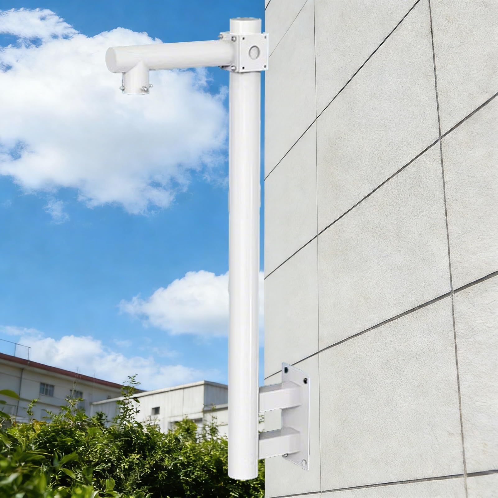 Poste para cámara, Soporte de Pared de Metal Resistente a la Intemperie para cámara de Seguridad con Brazo de extensión y Tornillos - Poste Ajustable de 0,6 m a 2 m para vigilancia Exterior