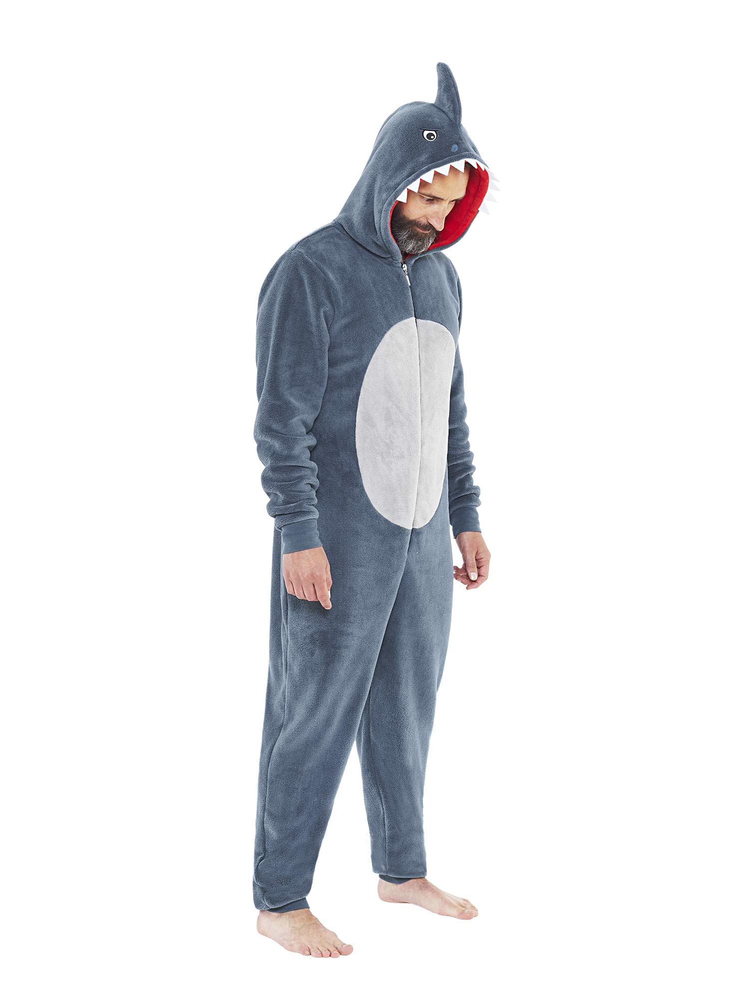 Just Essentials Mens Shark Fleece Onesie - Dark Grey - XXL - Novelty Loungewear