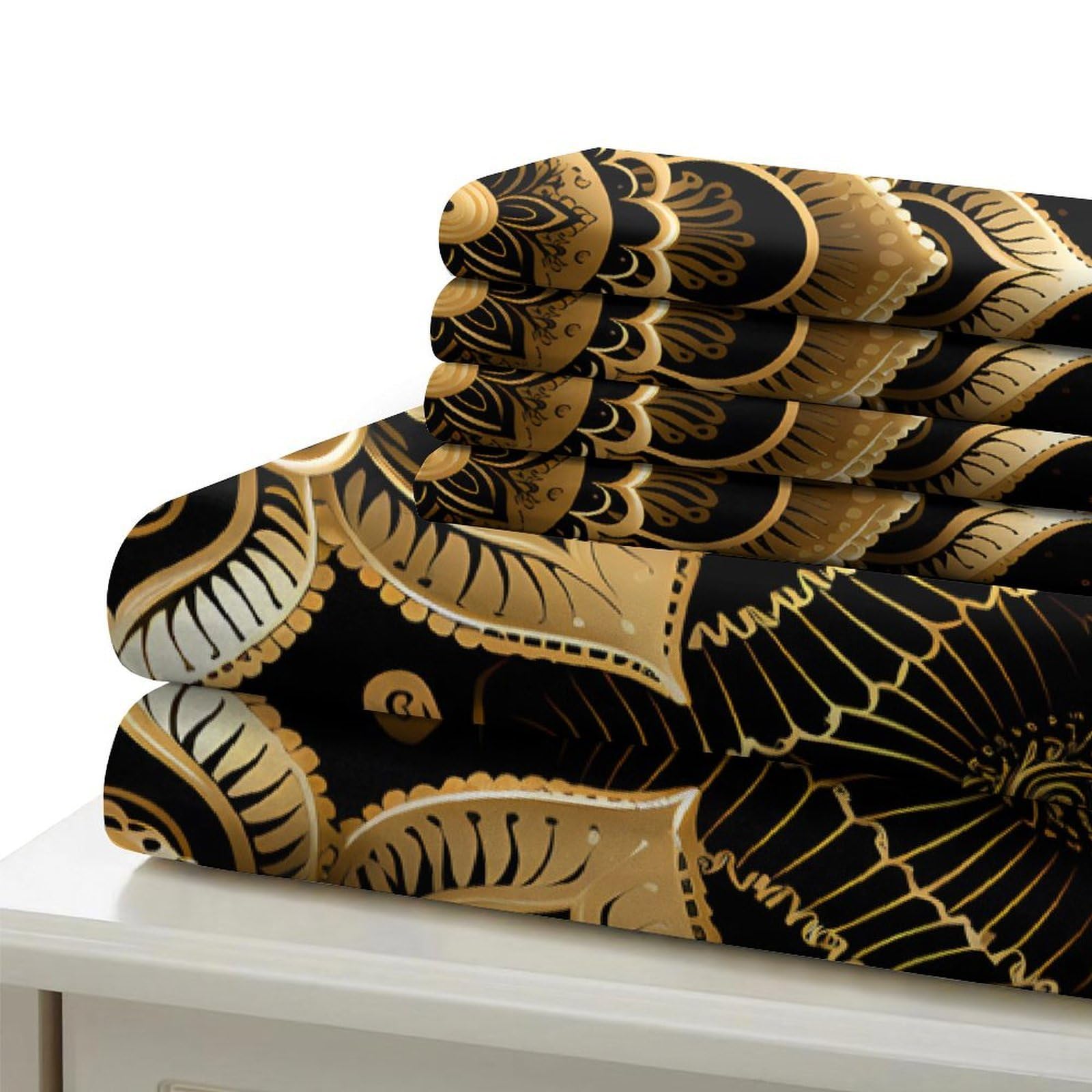 Stampa 3D Golden mandala Fodera copriletto Biancheria per letto Con federa Duraturo Ornate decorative art Rivestimento copriletto Morbido per studenti giovani coppie adolescenti Super king（260x220cm）
