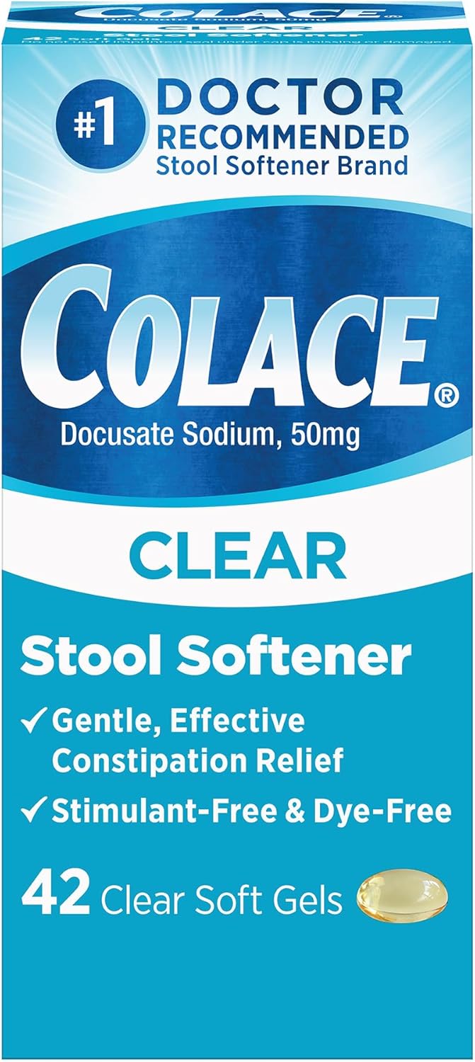 Colace Clear Stool Softener Soft Gel Capsules Constipation Relief 50mg