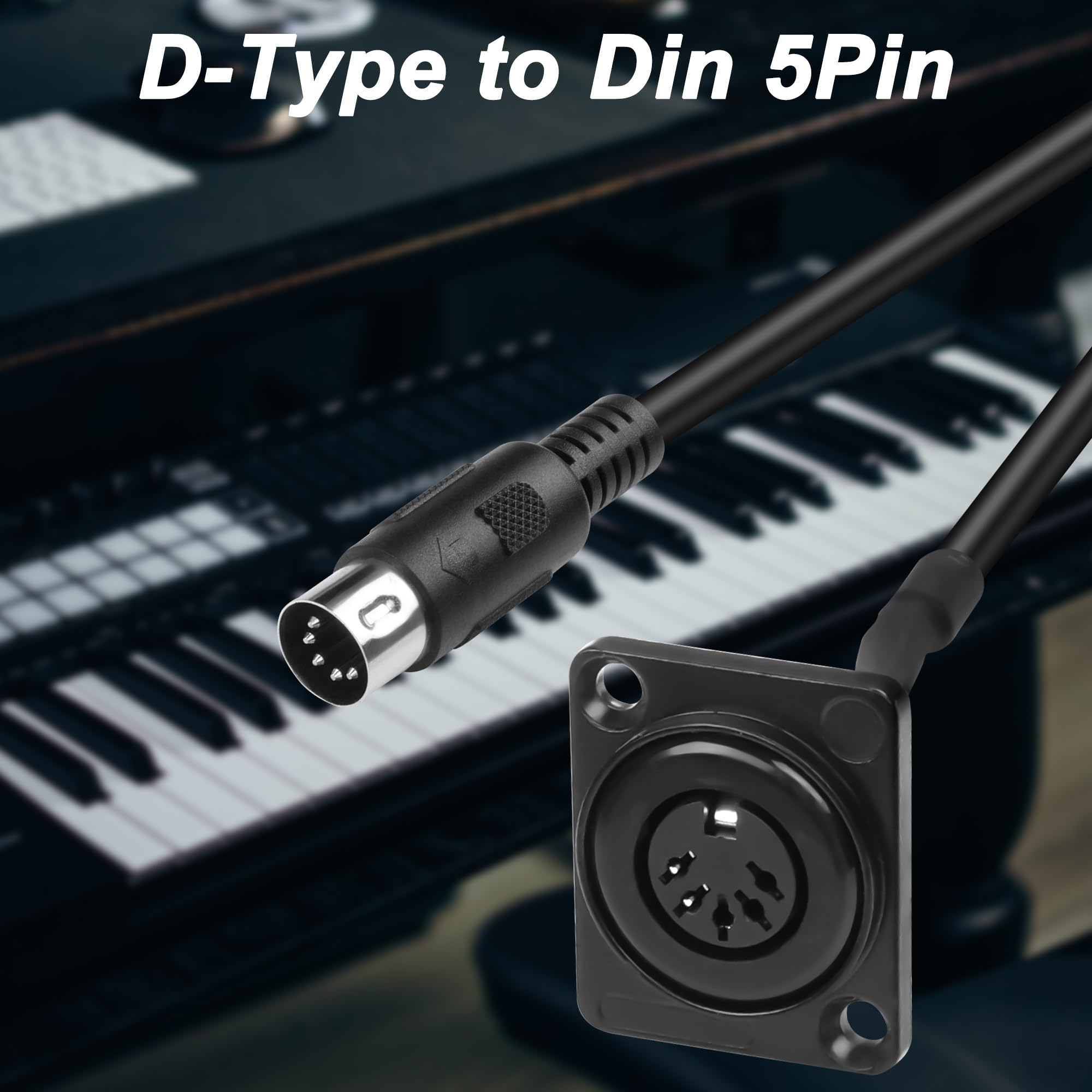 MEIRIYFA Câble d'extension MIDI DIN 5 broches - Type D - Support de panneau DIN 5 broches vers femelle - Pour synthétiseur clavier, orgue, piano électrique, guitare MIDI - 53 cm