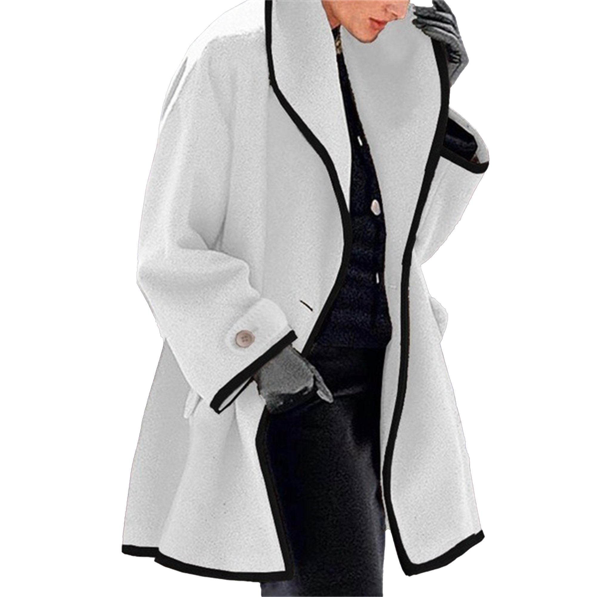 Maiyifu-GJ Womens Wool Blend Coat Single Breasted Trench Jackets with Hood Winter Casual Shawl Collar Overcoat Outerwear