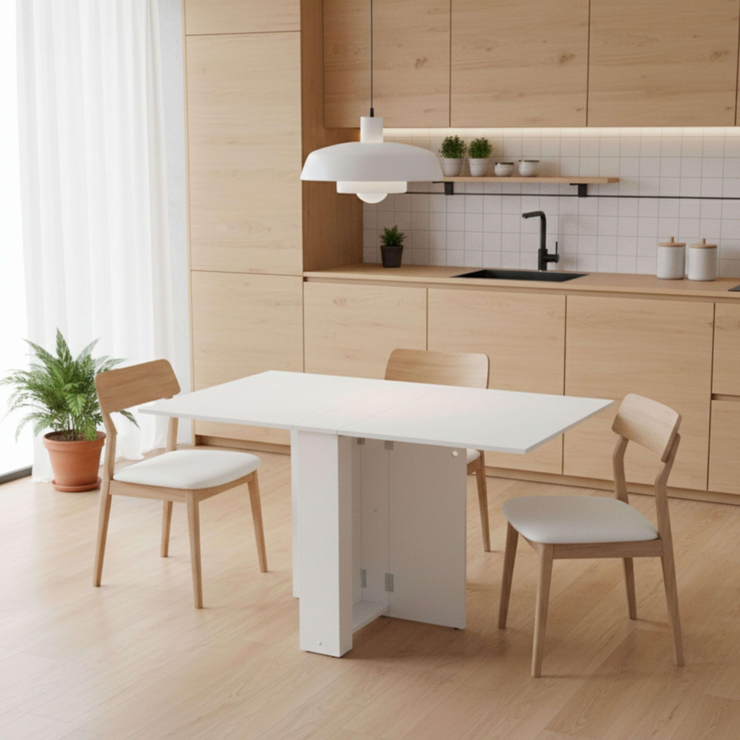 Suarez Swing Mesa Cocina Melamina abatible Plegable Color Blanco 18-135x75x80 cm