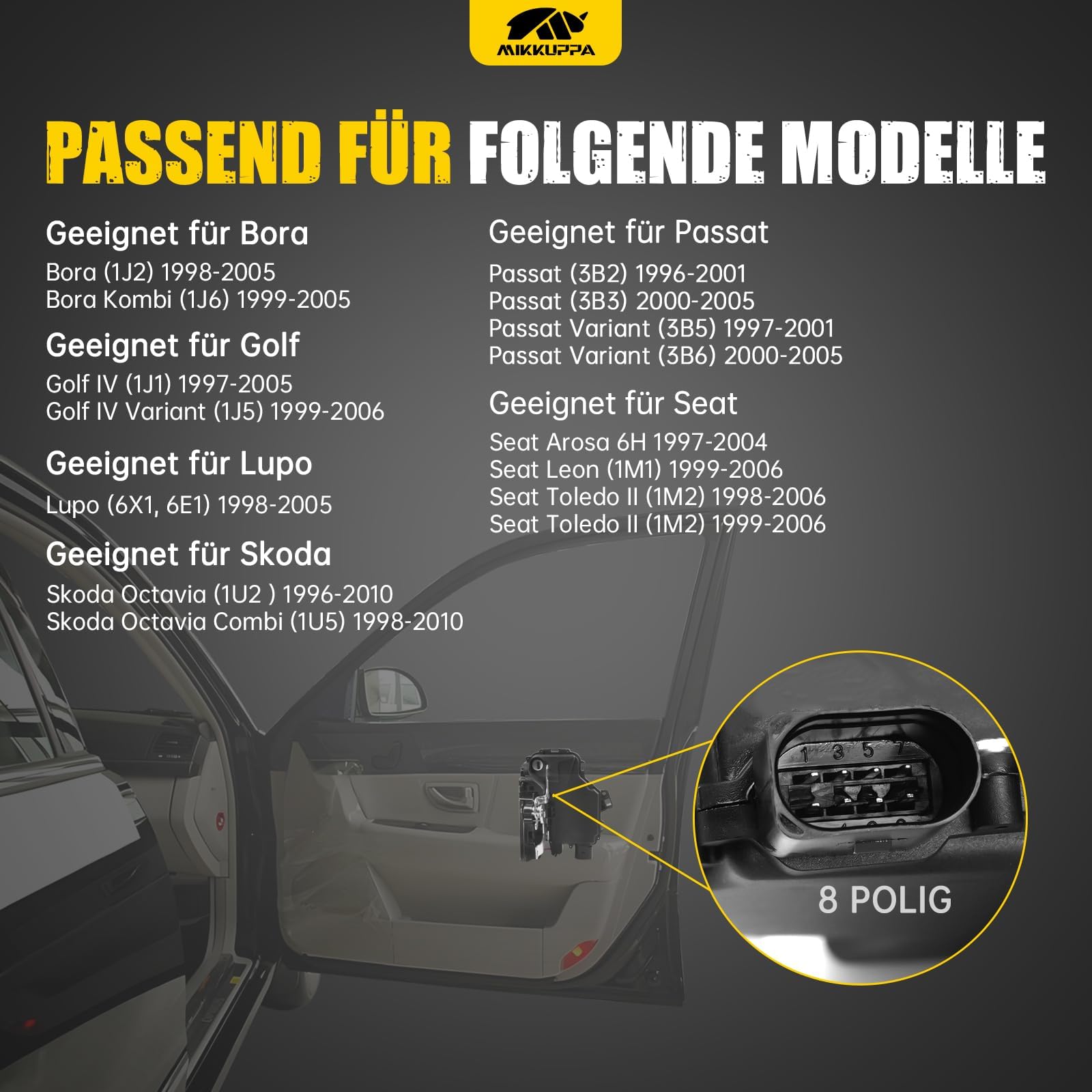 Serrure de porte avant droite pour Golf 4 Bora Passat 3B, MIKKUPPA 3B1837016A Servomoteur avec verrouillage centralisé