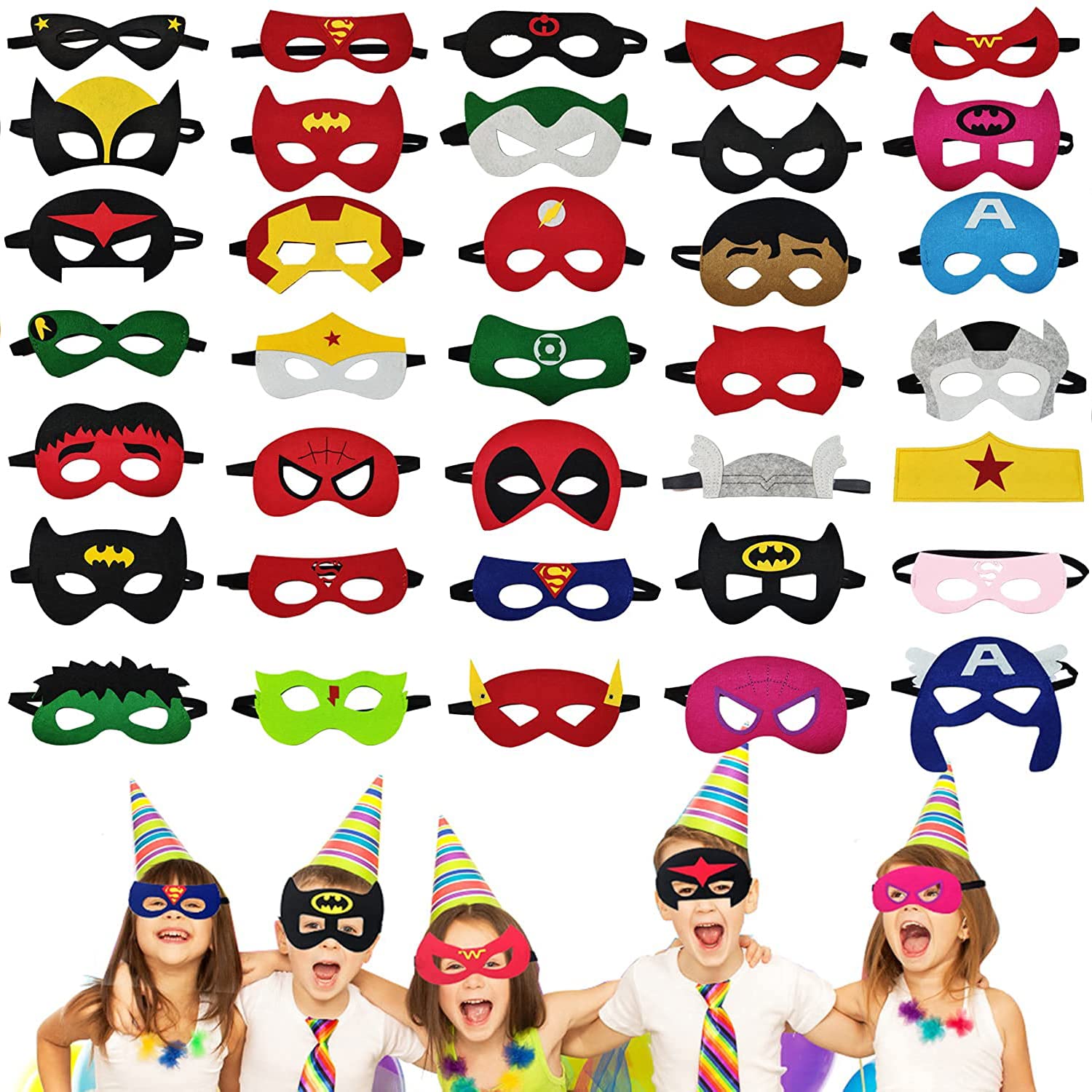 Beauenty Superhero Masks, 35 Pieces Superhero Cosplay Masks for Birthday Party, Children Masquerade Cosplay Eye Masks for Ages 3-Plus，Avengers Toys for Boys and Girls