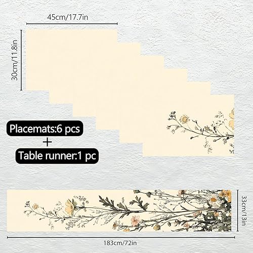 Miniatura 26 de Juego de manteles individuales y camino de mesa de muñeco de nieve y árbol de Navidad, 7 piezas (1 camino de mesa + 6 manteles individuales), diseño