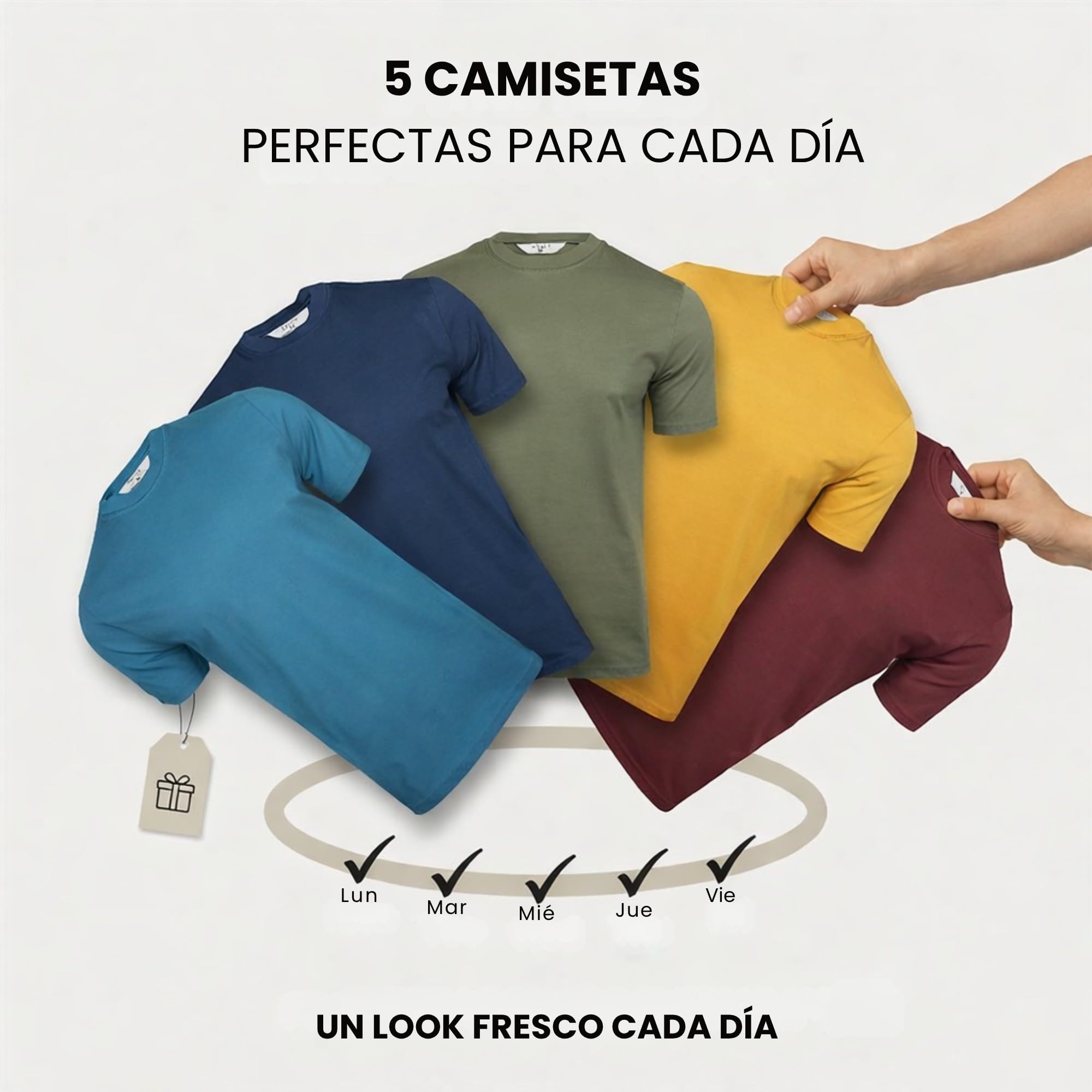 Xact Paquete de 5 camisetas lisas de algodón con cuello redondo para hombre