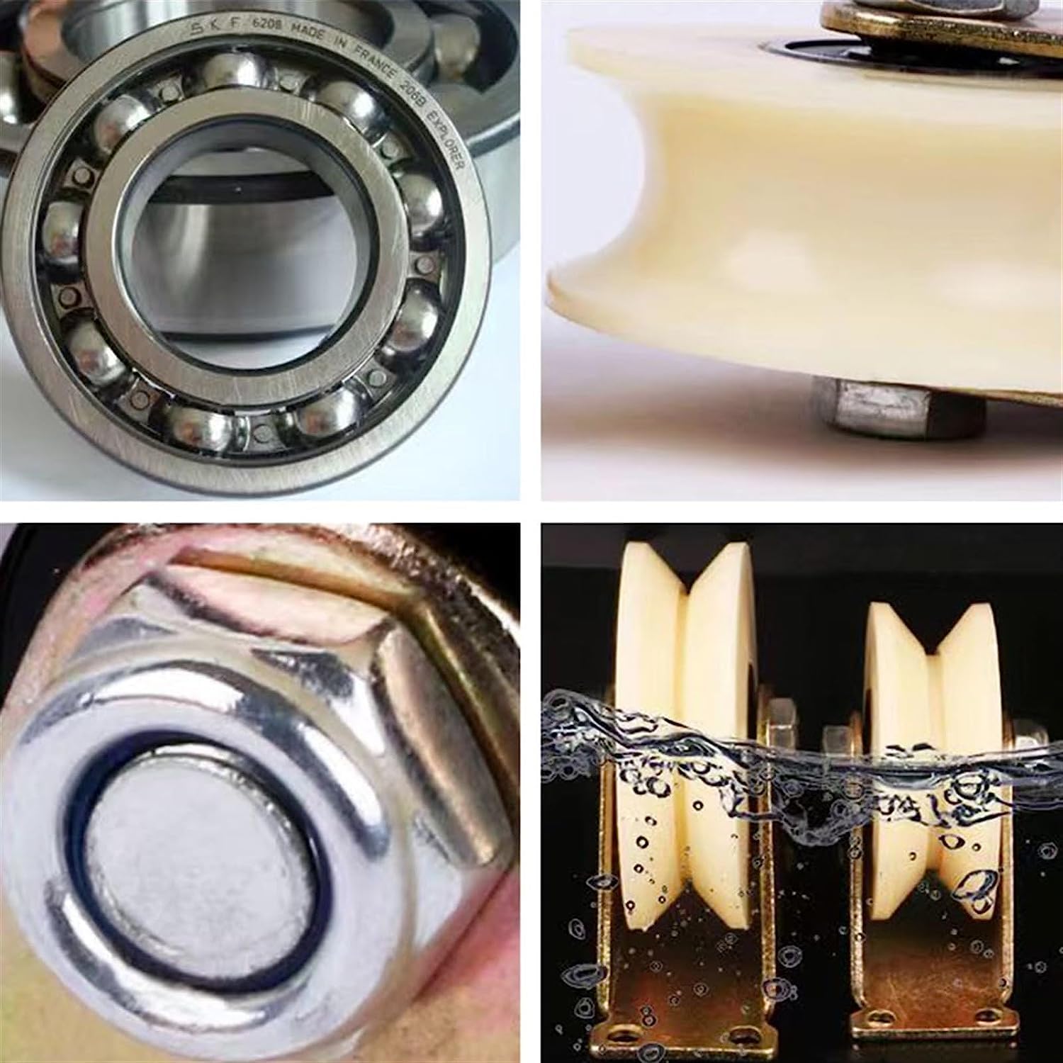 Bloque de polea de grúa, rueda de polea de cuerda, rueda de polea de ranura, rodillos ranurados de nailon de 30 mm Rodillos de puerta corredera de alta resistencia con soporte Polea de riel de soporte