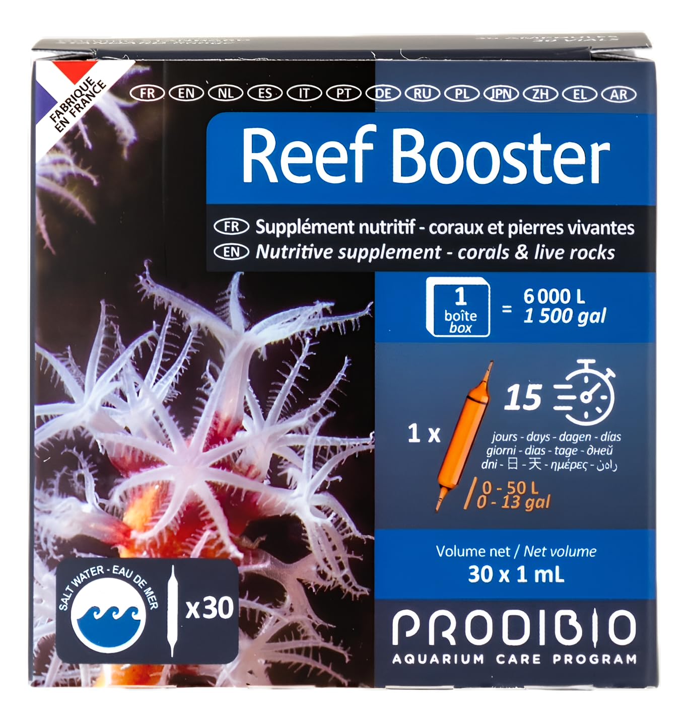 Prodibio Reef Booster, Nutritive Supplement, Saltwater, 30/1 mL vials, 30 gal and up